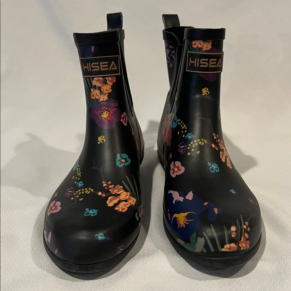 HISEA Floral Short Rain Boots - Black